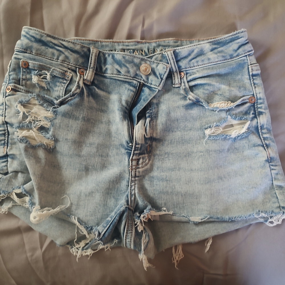American Eagle Outfitters Ripped Light Blue Jean Shorts